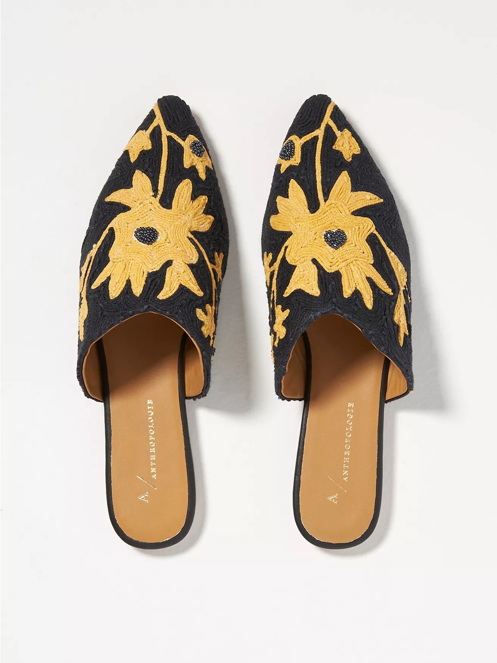 A/Anthropologie Floral Embroidered Mules, Size 10
